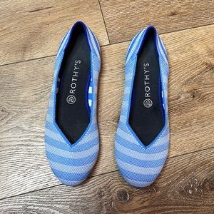 Rothy’s Rare Retired Birdseye Blue & White Striped Round Toe Flats Size 9.5